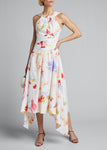 Floral Cotton Asymmetric Halter Dress